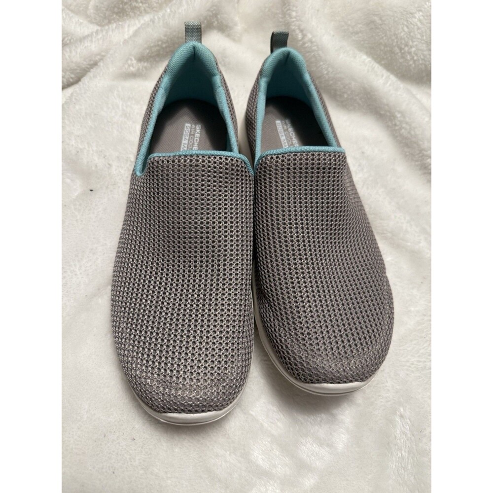 Skechers Air Cooled Goga Mat Walking Shoes Taupe Light Blue Mesh Size 8.5